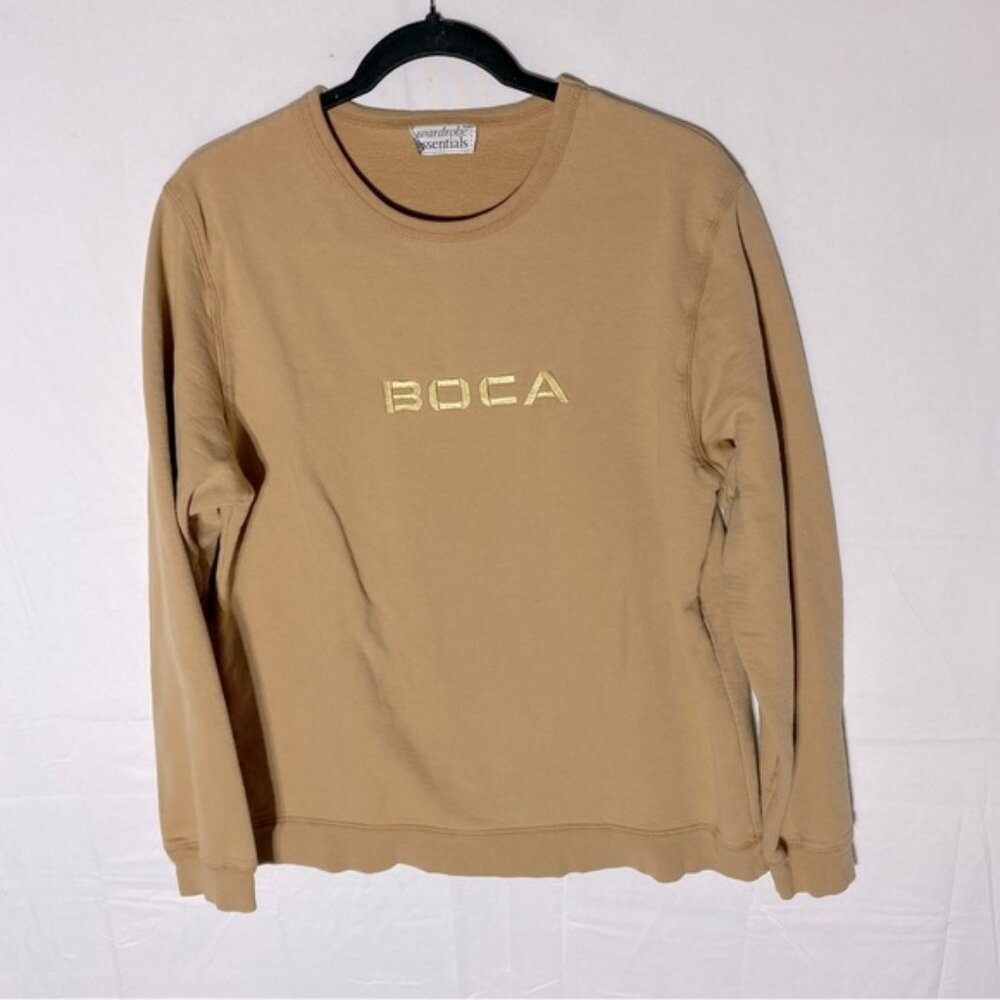 Vintage Wardrobe Essentials Yellow Embroidered BOCA Crew Neck Sweatshirt M